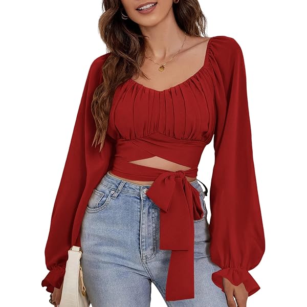 Buy DressBerry Dusty Lavender Square Neck Long Sleeves Ribbed Crop