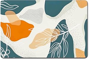 Rnivvi Dog Food Mat, 12" x 19" Boho Absorbent Dog Cat Bowl Mat for Food and Water, 3MM Anti-Slip Rubber Pet Feeding Rug Protect Floors, Puppy Placemat for Feeding & Watering Supplies, Abstract Leaves