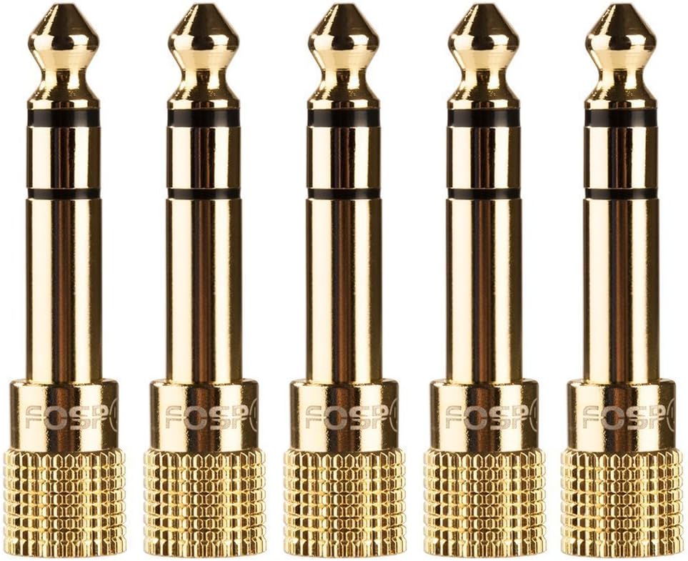 FosPower 6.35mm (1/4 inch) Male to 3.5mm (1/8 inch) Female 3-Conductor TRS AUX Stereo Audio Headphone Jack Adapter - 24K Gold Plated (5 Pack)