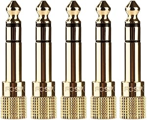 FosPower 6.35mm (1/4 inch) Male to 3.5mm (1/8 inch) Female 3-Conductor TRS AUX Stereo Audio Headphone Jack Adapter - 24K Gold Plated (5 Pack)