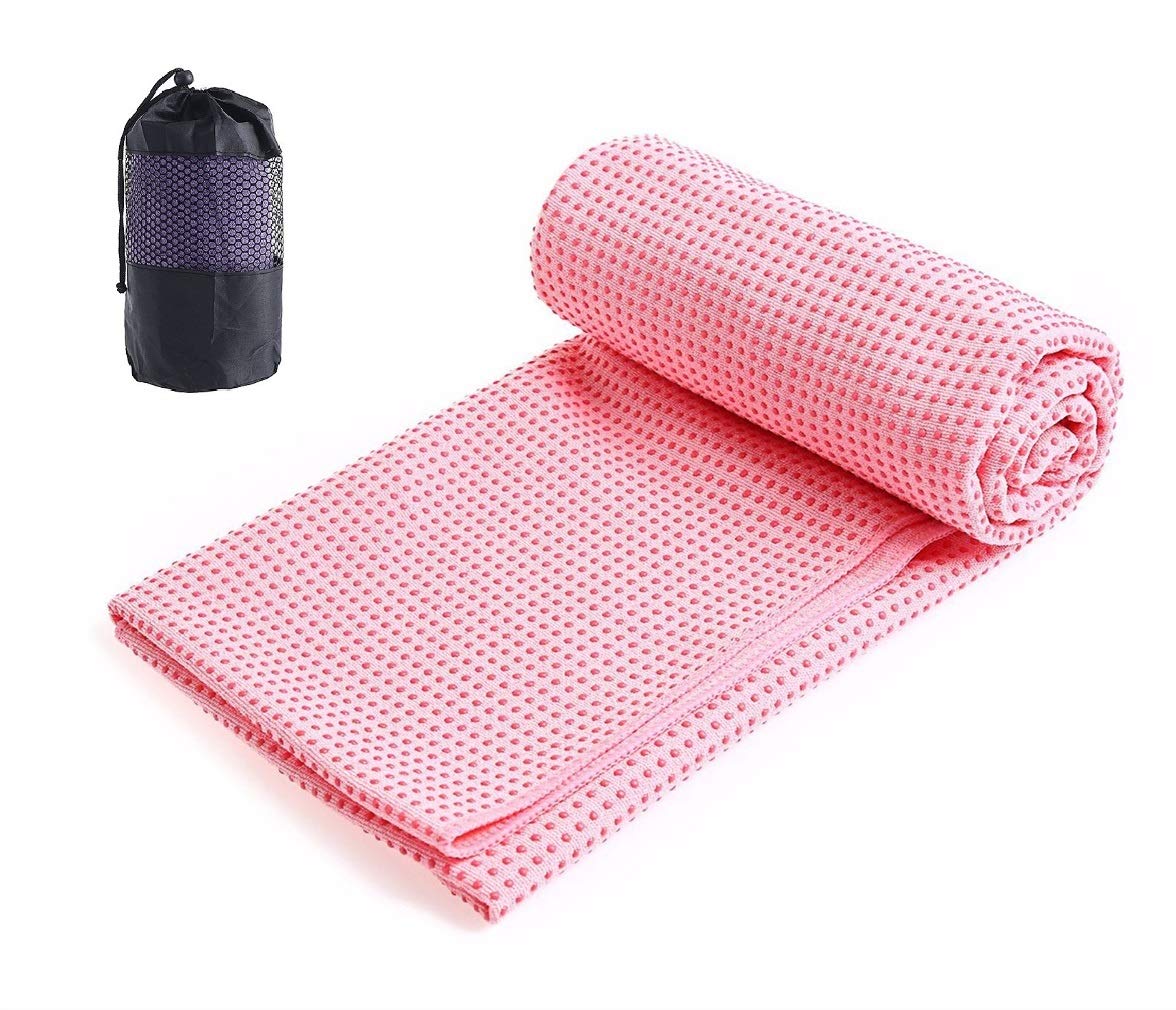 Xlab Pink Microfibre Yoga Towel With Non-Slip Pimples, 183cm x 63cm
