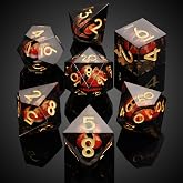 MoKo Liquid Core DND Dice Set 7PCS, Black + Gold | Sharp Edge Resin Polyhedral, D20 D12 D10 D8 D6 D4 D%, Gift Box Included, Compatible with Dungeons and Dragons RPG