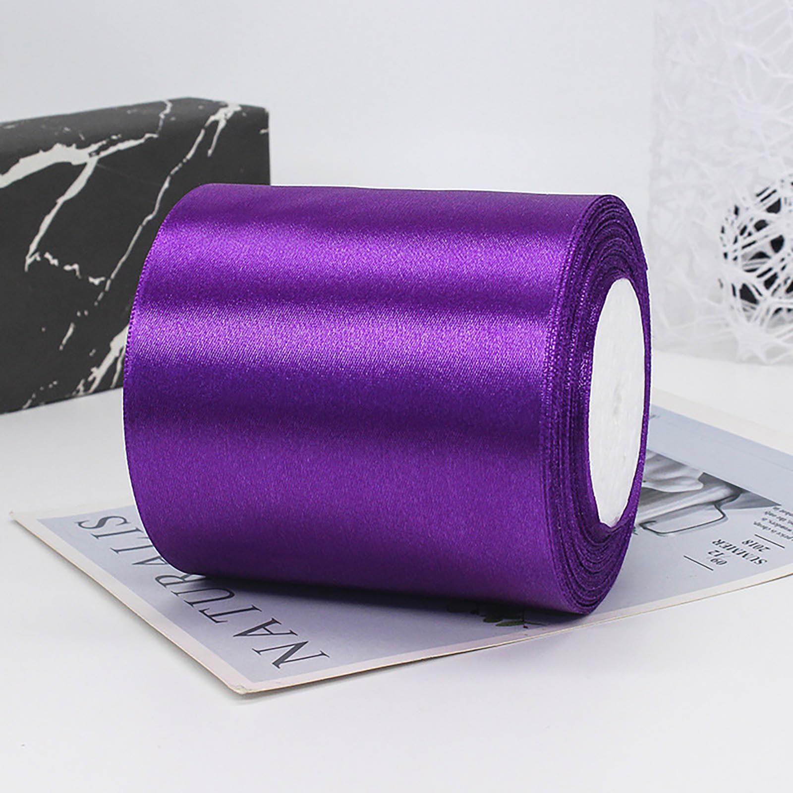ZYOOO 10cm Wide Satin Ribbon,25m Purple Large Thick Ribbon for Wedding Decoration,Cutting Ceremony,Grand Opening,Sash,Chair,Table,Bows Floral,Sewing Craft,Gift Wrapping,DIY Decoration