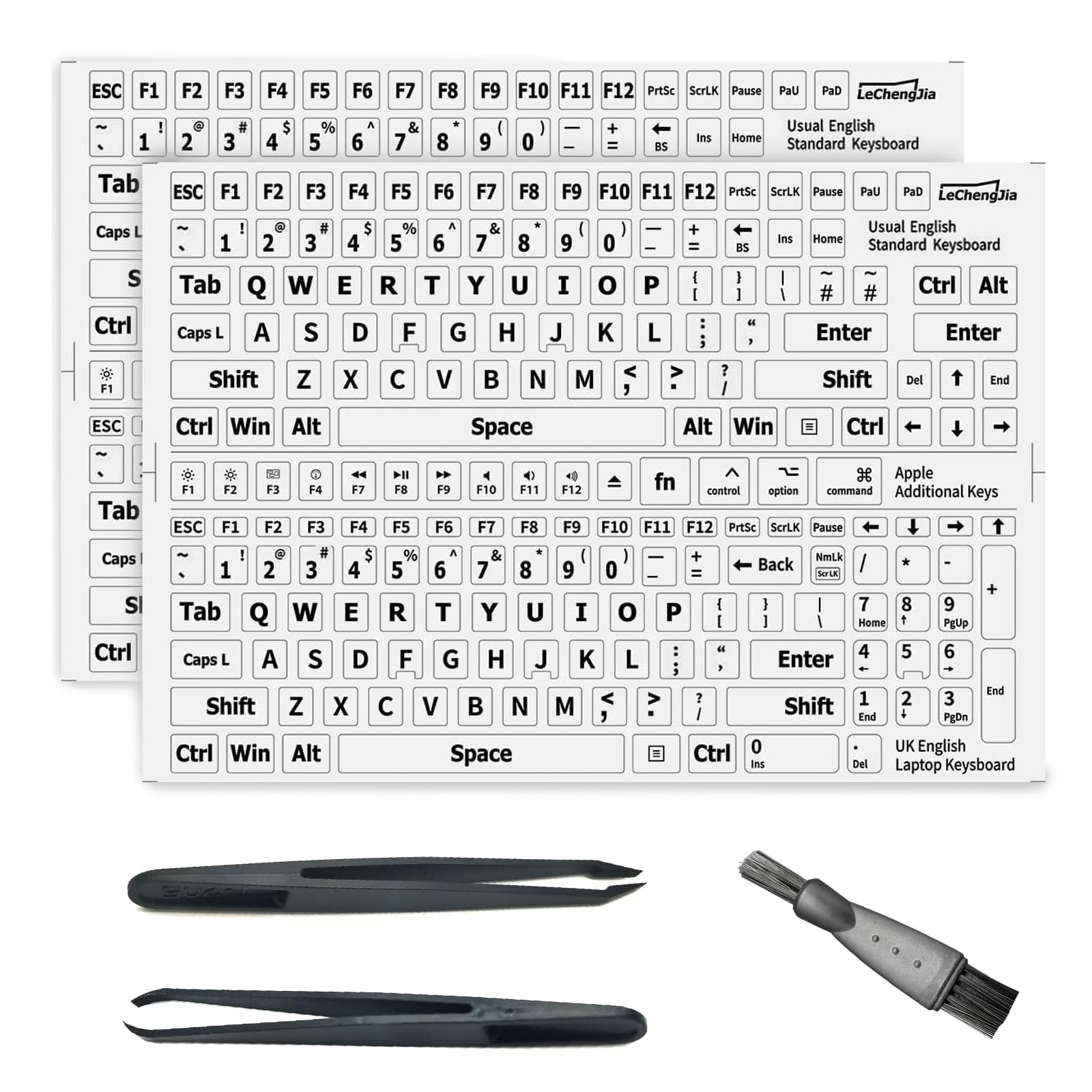 2 Pcs White English Keyboard Stickers, Universal Keyboard Letters Replacement Sticker, Suitable for Any Standard Keyboard, with Two Tweezers and Cleaning Brush (White-Us-Matte)