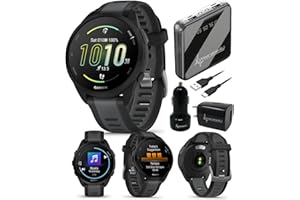 Garmin Forerunner 165 Music Running Smartwatch, Colorful AMOLED Touchscreen, Training Metrics and Recovery Insights Includes Wearable4U PowerPack +Adapters Bundle, Black/Slate Gray