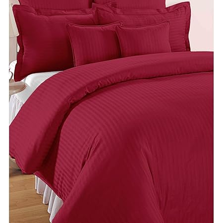 Trance Home Linen 210 TC Cotton Queen Double Fitted Bedsheet, 78x60 Inches with 2 Pillow Covers (Maroon)