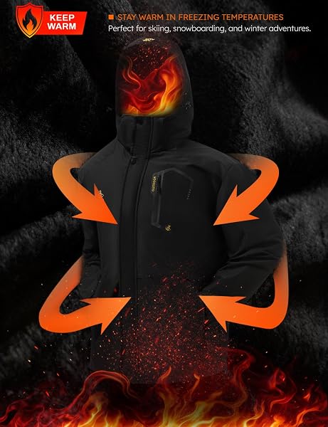 ASPO MEN’S WATERPROOF SKI JACKET WINTER WARM SNOW COAT FLEECE LINED SNOWBOARD HOODED MOUNTAIN WINDBREAKER RAINCOAT HIKING BLACK XL