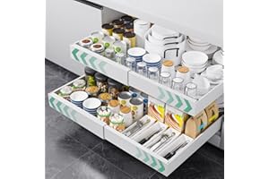 Expandable Pull Out Cabinet Organizer, 16.5"-26.7" Pull Out Drawers for Cabinets, Slide Out Drawers for Kitchen Cabinets, Tir