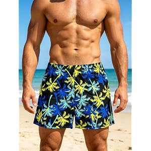 Mens Tropical Swim Trunks Quick Dry Board Shorts Lightweight Beach Shorts Summer Swimwear