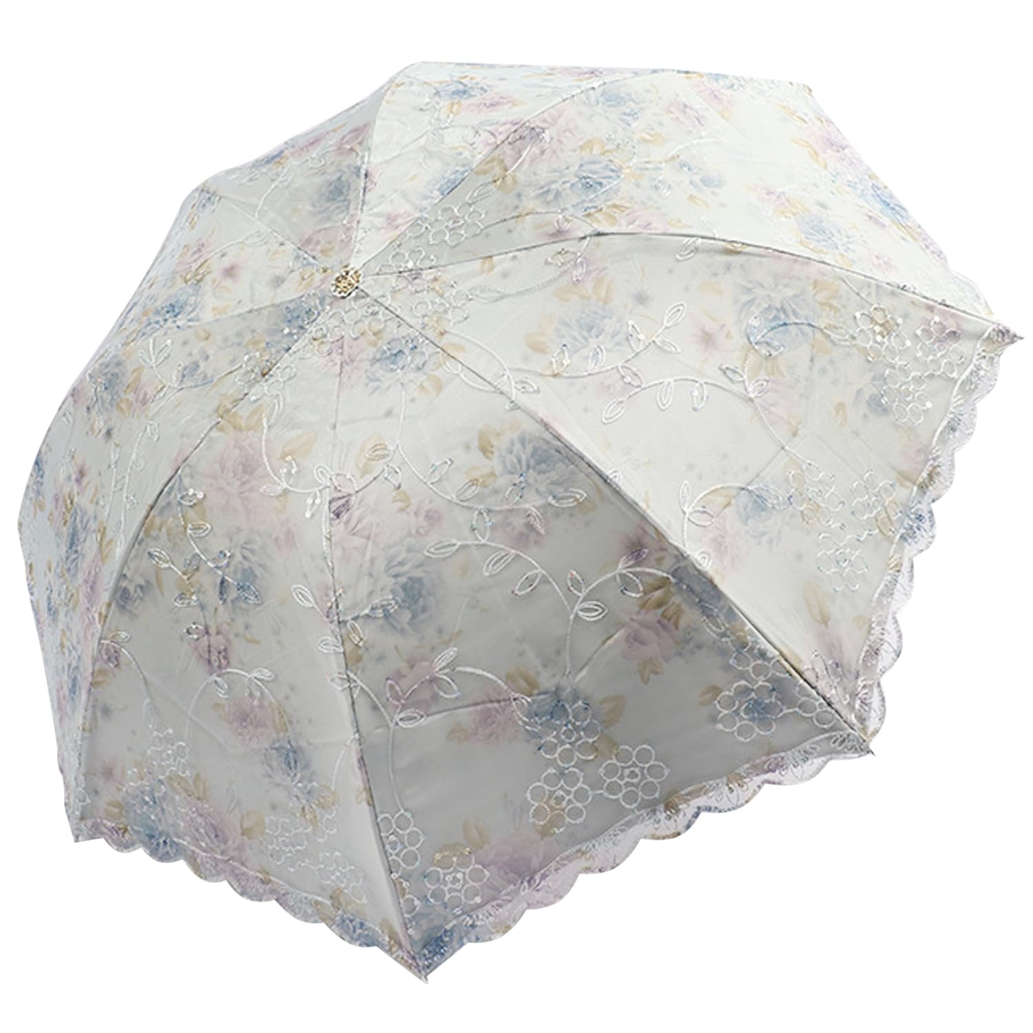 Photo 1 of lace parasol umbrella Folding Anti-uv Sunshade Vintage Embroidered Sun Protection (Blue)
