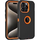 for iPhone 15 Pro Max Case, with Built in Screen Protector Heavy Duty Drop Protection, Full Body Rugged Shockproof Dust Proof Protective Phone Cover for Apple iPhone 15 Pro Max 6.7” (Black/Orange)