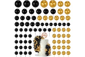 NACHLYNN 80 Pcs Cake Balls Decorations Mini Balloon Cake Topper Balls Foam Cupcake Toppers Balls for Cake Decorating Birthday Parties Weddings Anniversary (Black Gold)