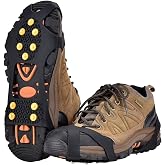 Aliglow Ice Snow Grips Over Shoe Boot Traction Cleats Spikes Crampons | Anti Slip, Slip-on Stretch, HiIghly Stretchable Silicone, Non-slip steel studs, Light weight, Easy on/off,Flexible at -45&deg;C