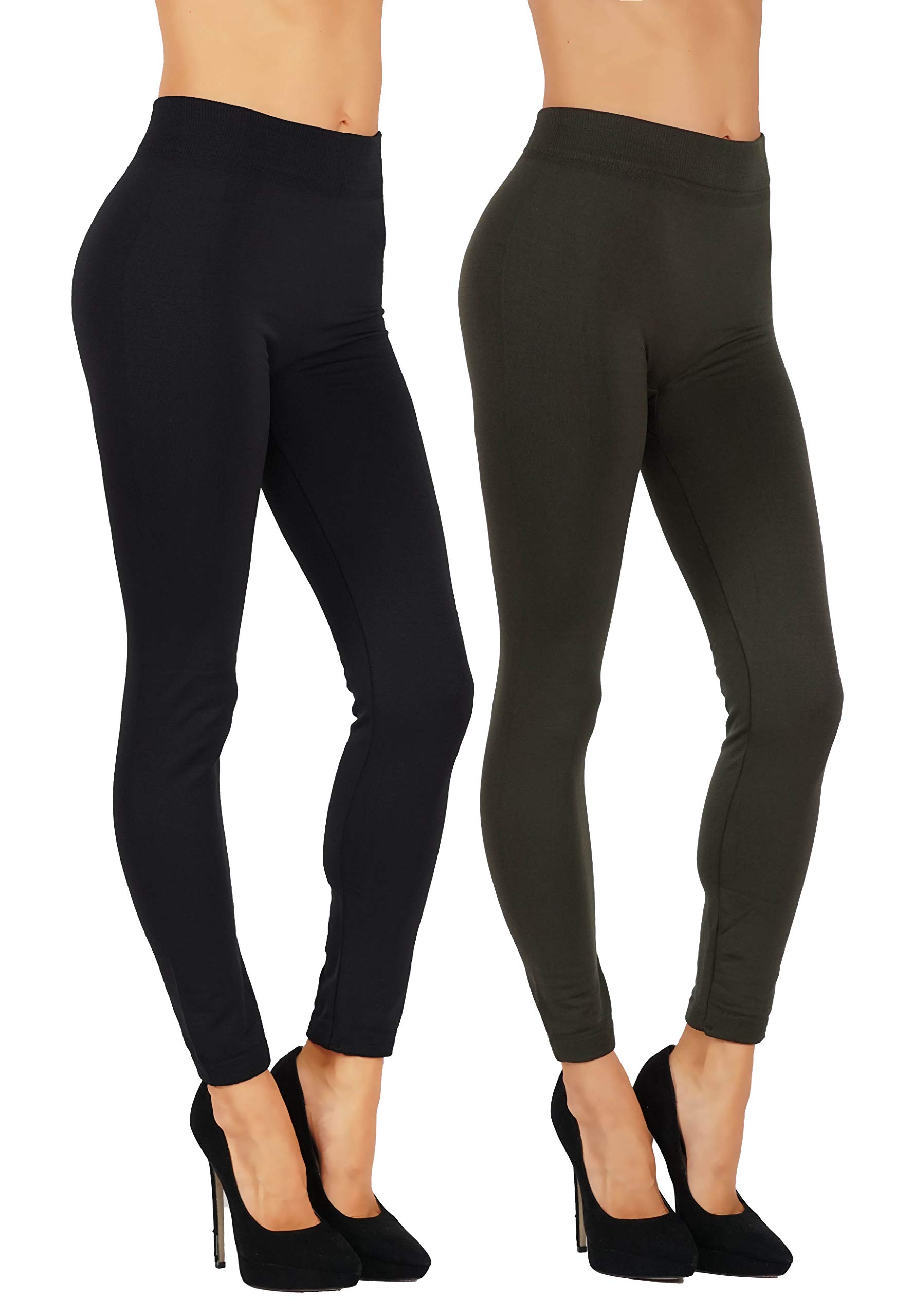 Your Goals Women's Fleece Leggings Mid Waist Soled and Two Tone Color Winter Pants