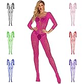 Women's Sexy Lace Fishnet Bodysuit Long Sleeve Mesh Jumpsuit Full Body Stockings Net Bodysuit