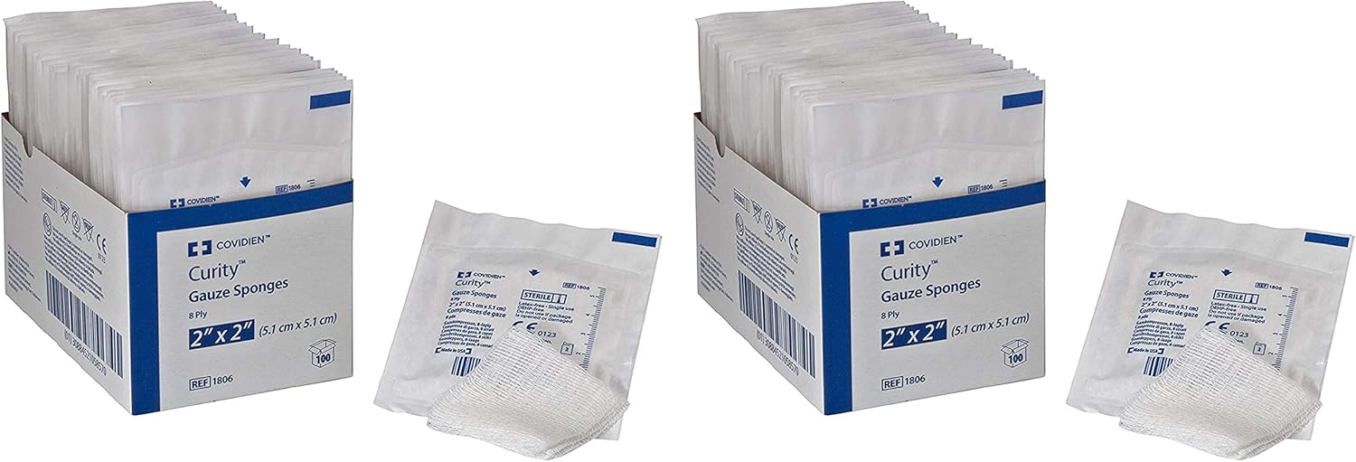 Covidien 1806 Curity Gauze Sponge, Sterile 2's in Peel-Back Package, 2" x 2", 8-ply (Pack of 100): Industrial & Scientific