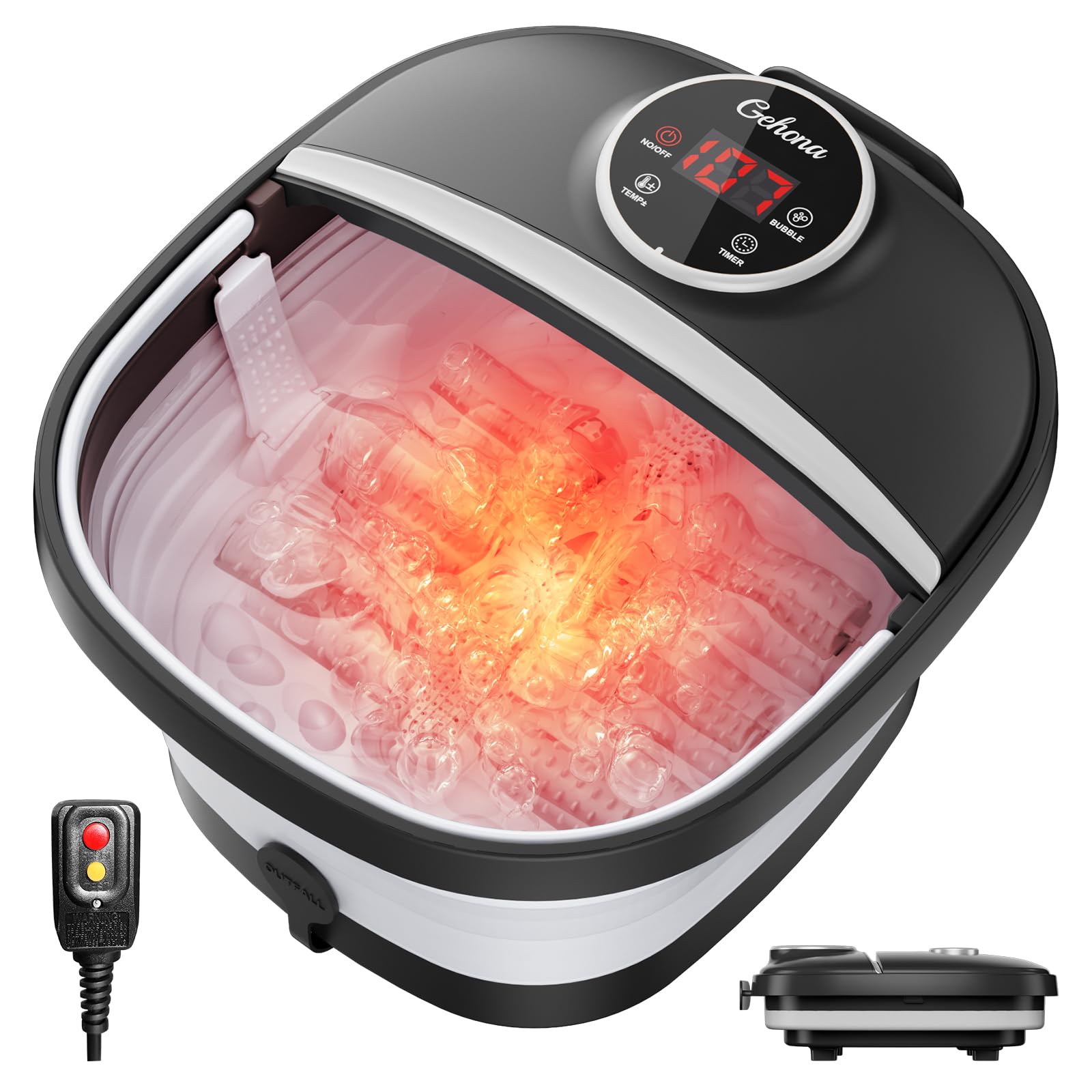 Photo 1 of GEHONA Collapsible Foot Spa Bath with Heat,Foot Massager with Two Side Supports,Leakage Protector,Temperature Control,Bubbles,Red Light,Timer,Feet Spa Tub,Feet Soaker,Gifts (Black)