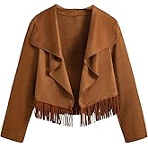 SweatyRocks Girl's Long Sleeve Collar Open Front Coat Asymmetrical Fringe Hem Jacket Tops