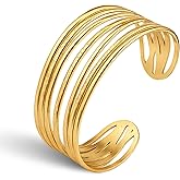Irideket 18K Gold Plated Wide Cuff Bracelet for Women with Hammered Finish, Chunky Multi-Layer Cross Wire Open Bangle Adjustable Thick Gold Plated Jewelry Wide Vintage Costume Bangle Bracelets for Daughter Granddaughter Mom Sister Mothers Day Valentine Gift