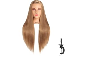 Hairingrid 26"-28" Mannequin Head Hair Styling Training Head Manikin Cosmetology Doll Head Synthetic Fiber Hair and Free Clamp Holder (Golden Brown)