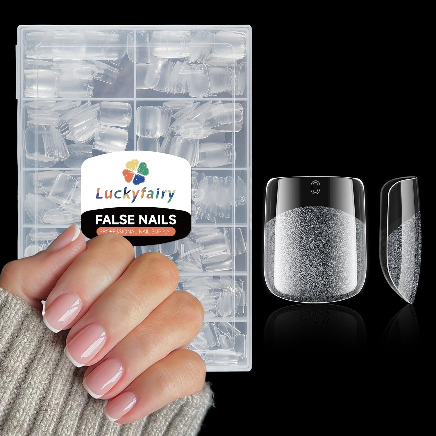 Photo 1 of Luckyfairy Extra Short Square Fake Nails, Soft Gel Pre-Shaped Acrylic XS Short Square Nail Tips, Half Matte Full Cover Clear Press on Flase Nail Tips for Nail Extension Home DIY 240pcs/12 Sizes
