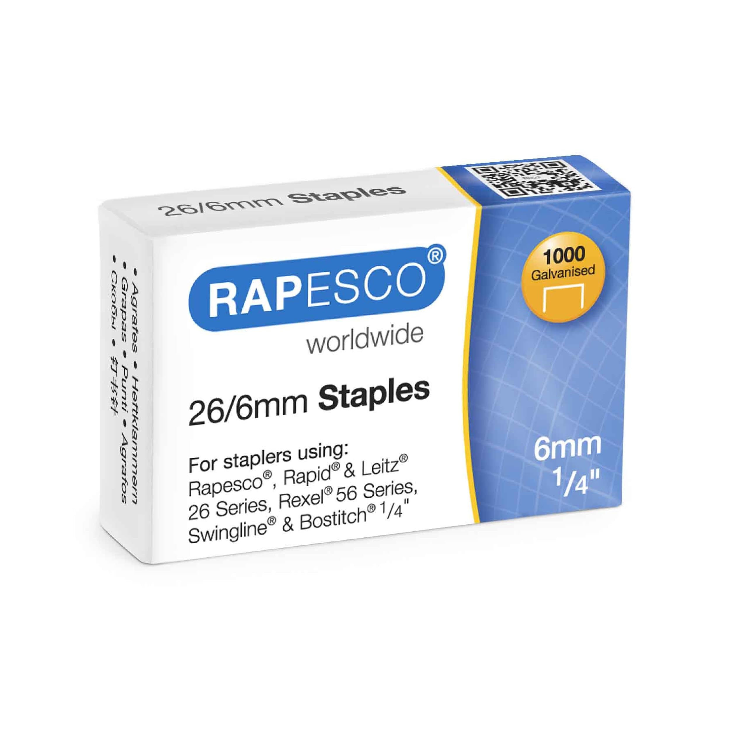 Rapesco S11661Z3 Type 26/6 mm (No.56) Galvanised Staples, Pack of 1000