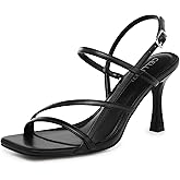 CELLENZ Women Strappy High Heels: Square Open Toe Slingback Sandals, Dressy Sexy Comfortable Kitten Heeled, Prom Party Wedding Black White Gold Nude