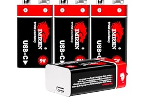 Imren 9V Rechargeable Lithium Batteires, 3600mWh USB 9 Volt Li-ion Rechargeable Battey Long-Lasting，with 4-in-1 USB-C Charging Cable, 1.5 Hrs Fast Charging for Smoke Detector/Alarms,4 Pack