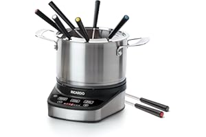 Ricardo Electric Fondue Set - 3L Capacity - Cheese, Chocolate & Chinese Settings - 8 Color-Coded Forks - Touchscreen - Dishwa