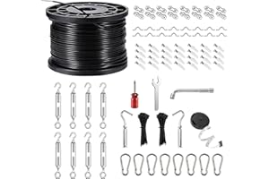 UGarden String Light Hanging Kits, 450FT Coated Stainless Steel 304 Wire Rope, Outdoor Black Guy Wire kit w/Expansion Hook, Enough Accessories, Humanized Collocation