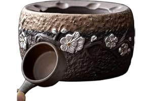 Fenyya Teapot Warmer Matte Classic Retro Ceramic Universal Tea Warmer Stand Set with Candle Holder Japanese Style for Warming Tea, Coffee and Milk etc.