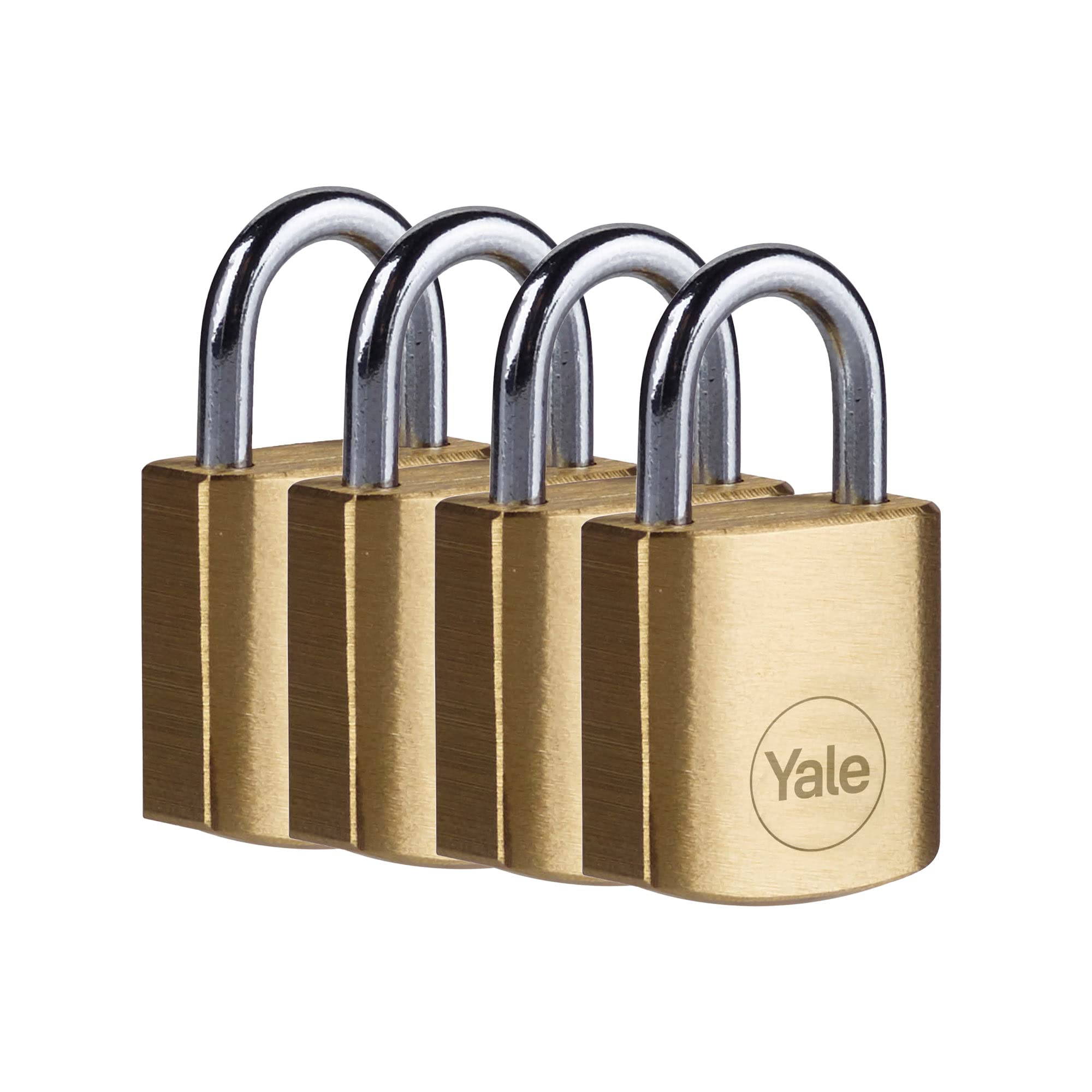 Yale - Y110B/20/111/4 Standard Security 20mm Brass Padlock, Pack of 4 - Open Steel Shackle - 3 keyed Alike Keys — image 1