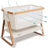 Tutti Bambini CoZee&reg; Air Baby Bassinet &amp; Bedside Sleeper, Walnut &amp; Ecru | Rocking Bassinet for Baby, Fast-Folding with Travel Bag, Deluxe Airflow Mattress &amp; 6 Mattress Heights, 0-6 Months