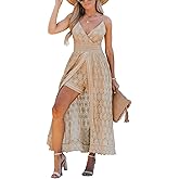 CUPSHE Women's Ruching Smocking Jumpsuit Summer Slip V Neck Backless Maxi High Low
