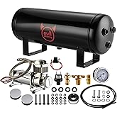 EVIL ENERGY 1.5 Gallon Air Compressor and Tank Kit 6 Ports 1/4" NPT 150 PSI Rated 12V Air Tank Compressor for Truck, Air Horn, Inflating Tires, Suspension Systems, Train Horn, DIY Pneumatic Tools