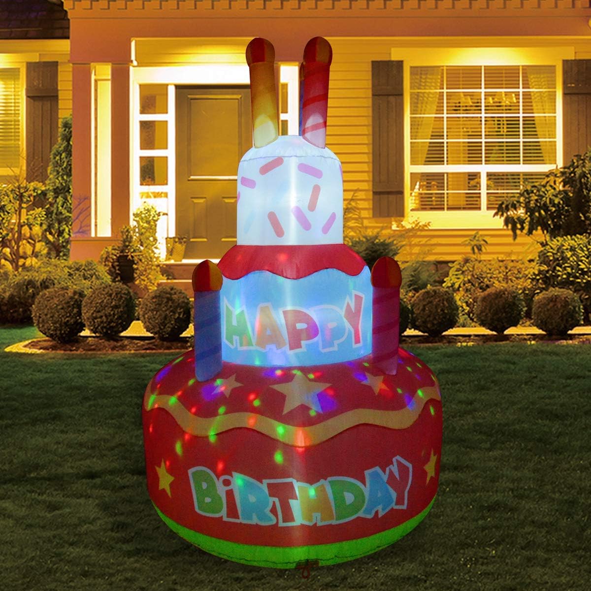 GOOSH 6.8 Ft Tall Inflatable Happy Birthday Cake with Candles Blow Up Yard Decoration, Indoor Outdoor Garden Birthday Party Decoration.: Garden & Outdoor
