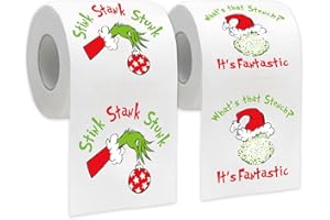 HOMYTHE Funny Christmas Toilet Paper, 2 Rolls Holiday Bathroom Toilet Papers, Christmas Bathroom Decorations, White Elephant Gag Gift for Xmas Stocking Stuffers Party Supplies - Stink Stank Stunk