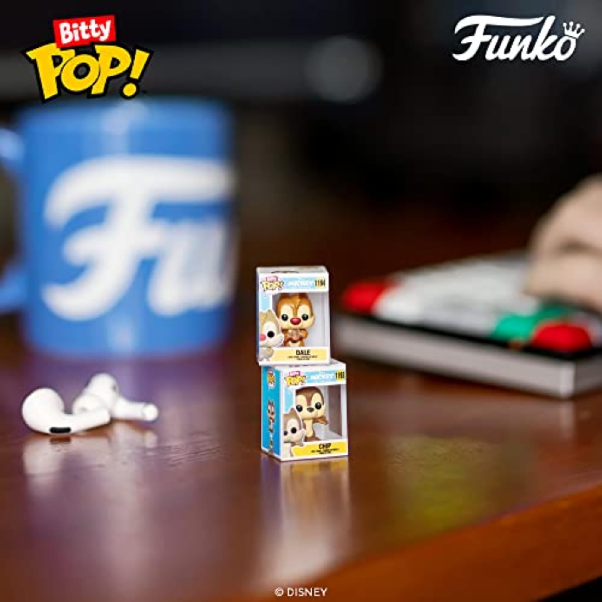 Funko Bitty POP! Disney - Mickey, 4-Pack - Mickey Mouse, Minnie Mouse (Pink Dress), Pluto and A Surprise Mystery Mini Figure - 0.9 Inch (2.2 Cm) Collectable - Stackable Display Shelf Included