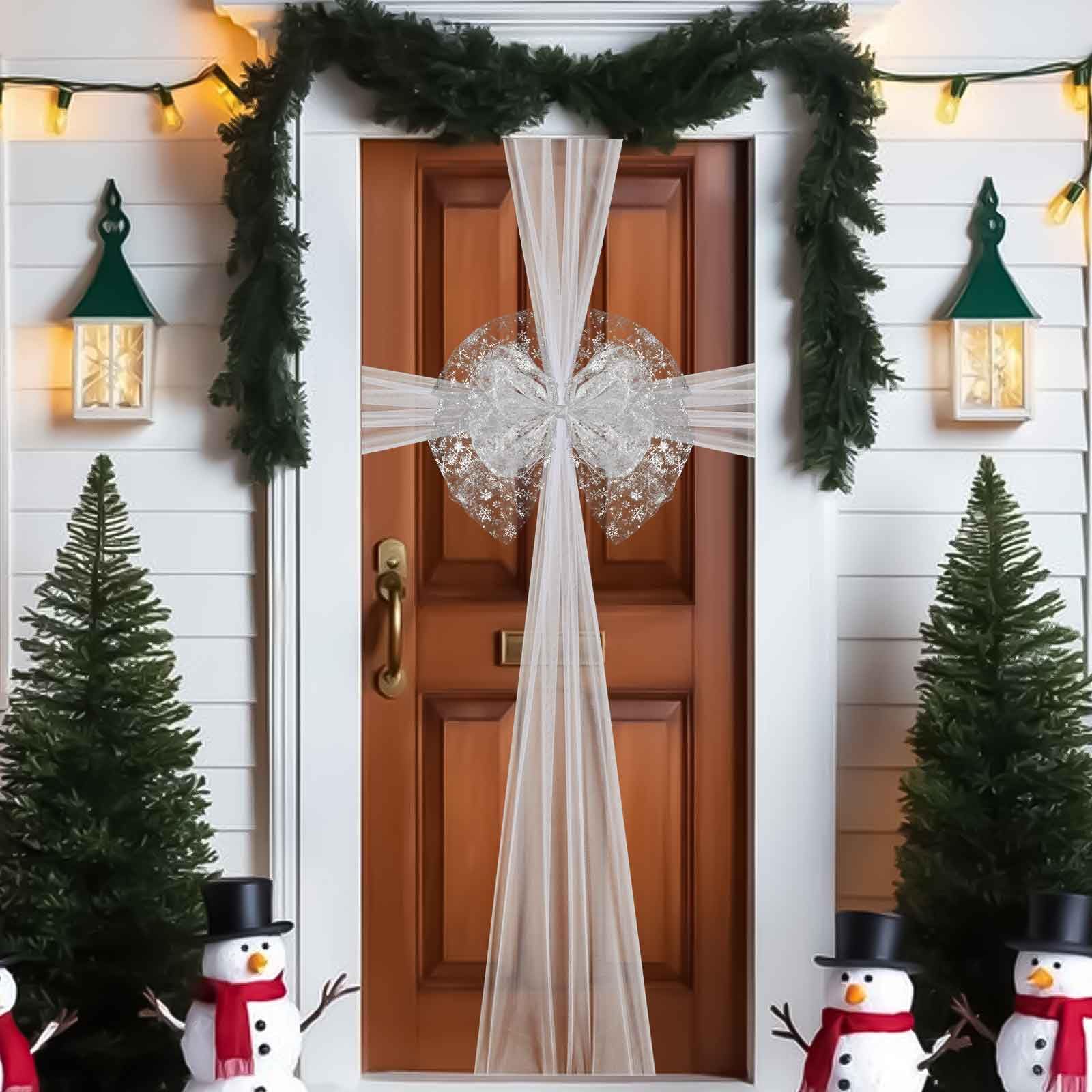 Sursurprise White Christmas Front Door Bow Decorations, Xmas Door Bow Large, Baby Shower Wedding Celebration, Wrapping for Window Fireplace Cabinet, Festive Season Home Kitchen Party Supplies — image 1
