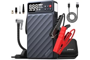Pelsee 3500A Jump Starter with Air Compressor, 20000mAh Portable Car Battery Jump Starter, 45W Fast Charge, 12V Battery Pack(10L Gas 8L Diesel Engine)with Tire Pressure Monitor, Light,Jumper Cables,E1