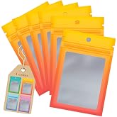 Funfery 100 Pack Mylar Resealable Bags, Yellow Orange Clear Packing Bags | for Food Storage, Small Business, Foil Pouch Smell Zipper Proof Bag for Sample Jewelry Eyelash Gloss, 2.7x3.9in