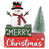 Merry Christmas Decorations Indoor Wooden Snowman Christmas Tabletop for Home Xmas Tree Centerpieces for Tables Wood Table Sign Decor Tiered Tray Office Desk Shelf Mantel Room Winter Holiday Party