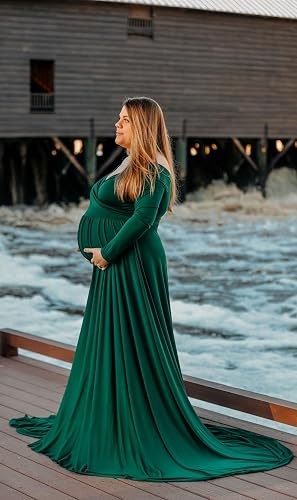 slim fit dress slacks Luxury Gold Maternity Gown, Pregnant Guest, Baby Shower, Gender Reveal 2XL / Hunter Green