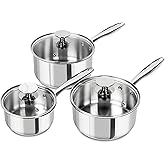 MICHELANGELO Stainless Steel Saucepan Set with Lids 1QT & 2QT & 3QT, Stainless Steel Sauce Pot Set 6pcs, Induction Saucepans, Nonstick Sauce Pan Set, Dishwasher Safe