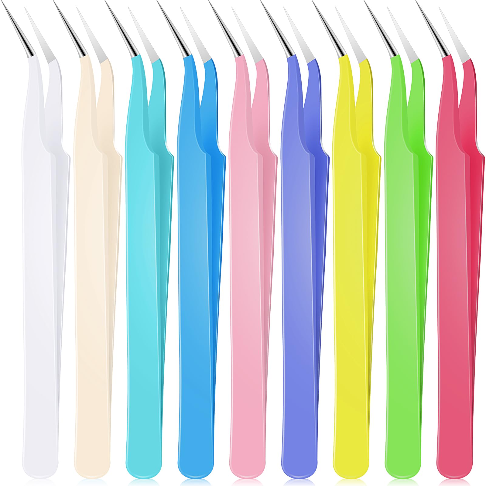 Photo 1 of Honoson 9 Pieces Curved Pointed Craft Tweezers Stainless Steel Precision Tweezer with Protective Cover for Rhinestones Dried Flowers Craft Stickers Eyelash Extension Jewelry Making(Macaron Colors)
