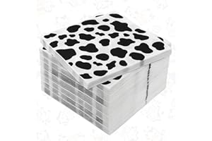 LIQWEI 200 Pieces Cow Print Napkins 2 Layers, 6,7x6,7in Farm Animal Cow Napkins, Disposable Animal Napkin Black & White Napkin for Birthday Party Baby Shower Theme Dinner