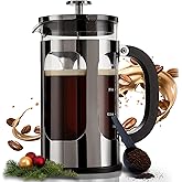 BAYKA French Press Coffee Maker, Easy to use,Large 304 Stainless Steel Coffee Press, Cold Brew Heat Resistant Thickened Borosilicate Coffee Pot for Camping Travel Gifts, 34 Ounce, Dark Pewter