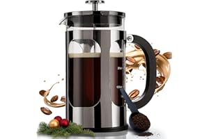 BAYKA French Press Coffee Maker, Large 304 Stainless Steel Coffee Press, Cold Brew Heat Resistant Thickened Borosilicate Coffee Pot for Camping Travel Gifts, 34 Ounce, Dark Pewter