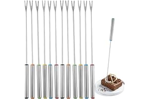 12 Pieces Fondue Forks, Stainless Steel Fondue Forks Roasting Sticks 24cm Fondue Skewers with Heat Resistant Handle for Chees