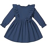 Dalukit Toddler Baby Girls Dress Long Sleeve Ruffle Dress for Baby Girls Casual Solid Corduroy Little Kids Winter Clothes